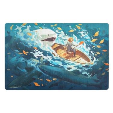 Imagem de Tapete de canoa Sharks para porta da frente, entrada externa, absorvente para cães, tapetes para cozinha, decoração de varanda frontal ao ar livre