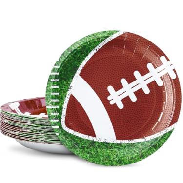 Imagem de ZVK Conjunto de pratos de papel de 25,4 cm descartáveis de futebol americano pratos grandes de jantar de festa