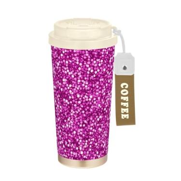 Imagem de TSENQUE Caneca de café de viagem 16+ Oz, copo de café de viagem com revestimento cerâmico com canudo e tampa, copo isolado a vácuo de aço inoxidável, brilho brilhante rosa vibrante