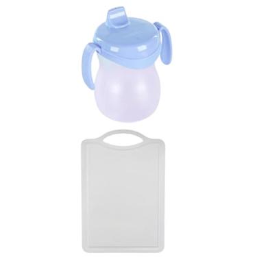 Imagem de Conjunto de 1 Tábua Branca Plástica de Corte para Alimentos + 1 Copo Infantil Atóxico de Plástico Azul 310ml