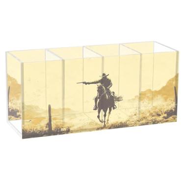 Imagem de TSENQUE Porta-lápis de mesa de acrílico Cowboy Horseback para canetas, organizador de canetas, 20 cm x 6,3 cm x 9 cm