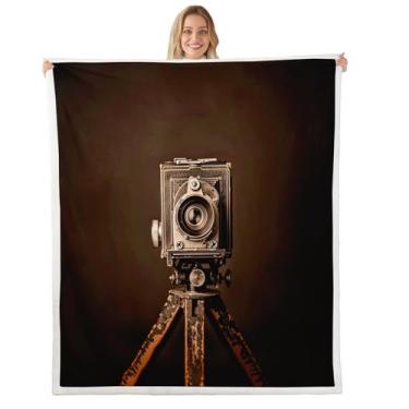 Imagem de Cobertores de cinema dos anos 70, cobertor de cama de filme retrô, crianças, adolescentes, mulheres, homens, equipamentos de filme, cobertores de lã, marrom, preto, macio, aconchegante, cadeira de