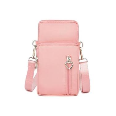 Imagem de 1 mini bolsa transversal vertical pequena para mulheres, bolsa de telefone de nylon com bolso para moedas, estilo coreano, Rosa escuro, Rosa profundo