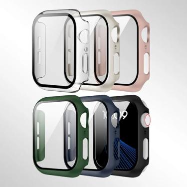 Imagem de Pacote com 6 capas com protetor de tela de vidro temperado para Apple Watch Series 4-10, ultrafina, resistente a arranhões, PC rígido (preto/transparente/rosa/verde/luz das estrelas/azul, 42 mm(S10))