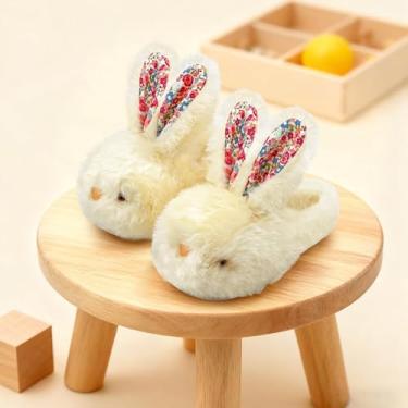 Imagem de Chinelos infantis para meninos e meninas, sapatos de casa de coelho, antiderrapante, quente, macio, para inverno, felpudo, interior bege, Bege, 17-18