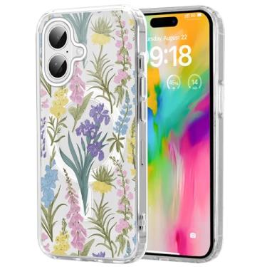 Imagem de Vulfwela Capa de telefone de flores coloridas de primavera para iPhone 16 capa magnética transparente de 6,1 polegadas, compatível com Magsafe, capa de design com estampa floral fofa à prova de choque