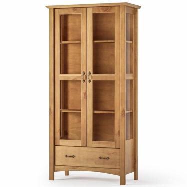 Imagem de Cristaleira de Madeira Com Vidro 2 Portas 1 Gaveta Lira M06 Carvalho Fosco - Lyam Decor