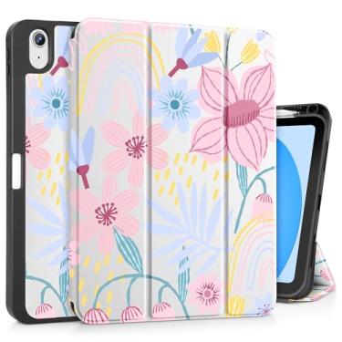 Imagem de May Chen Capa para iPad (A16) 11ª geração 2025, iPad 10ª geração 2022 de 10,9 polegadas, suporte de três dobras com suporte traseiro de TPU macio para despertar/hibernar automático, estampa floral