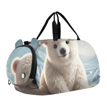 Imagem de Bolsa esportiva de viagem para meninos, fim de semana, bolsa de viagem para meninas, bolsa de viagem para dança, romântica, gato Titanic Love, Urso polar fofo inverno neve, Clássico