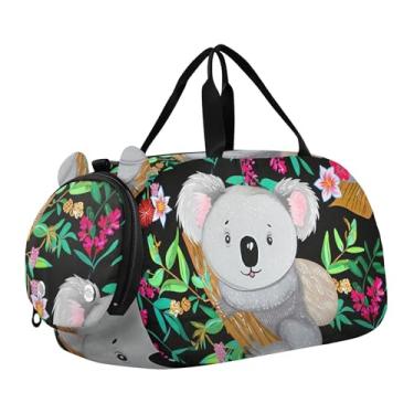 Imagem de Bolsa esportiva para meninos, coalas fofos, Natal, verde, presente de fim de semana, bolsa de viagem para meninas, Lindos ramos de coalas com folhas de flores coloridas, Clássico