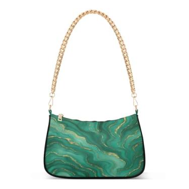 Imagem de Bolsa de ombro com corrente de textura de mármore verde esmeralda, bolsa Hobo feminina moderna para uso noturno, casual e festa