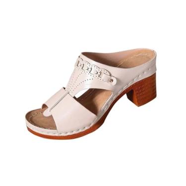 Imagem de Sandálias femininas modernas, casuais, versáteis, vazadas, strass, primavera e verão, salto cunha, Bege, 39