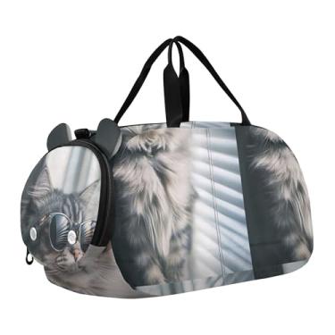 Imagem de Bolsa esportiva para meninos de fim de semana durante a noite, coalas abraçando chocolate, dia dos namorados, meninas, bolsas de viagem para crianças e danças, Óculos de sol para janela Cool Cat