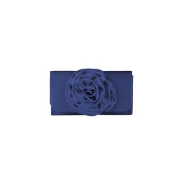 Imagem de MakeMeChic Bolsa feminina de cetim para noite com aba floral 3D, bolsa clutch para casamento, bolsas vintage, Azul, one_size