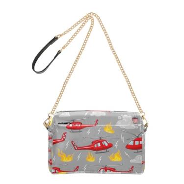 Imagem de Joitme Bolsa transversal para mulheres, bolsa para celular, bolsa de ombro de couro sintético com alça de corrente, vermelho, desenho animado, helicópteros, cinza fogo
