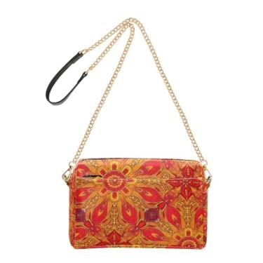 Imagem de Joitme Bolsa de ombro feminina com estampa floral laranja vermelha bolsa tiracolo de couro PU bolsa de ombro alça de corrente bolsa de telefone fofa