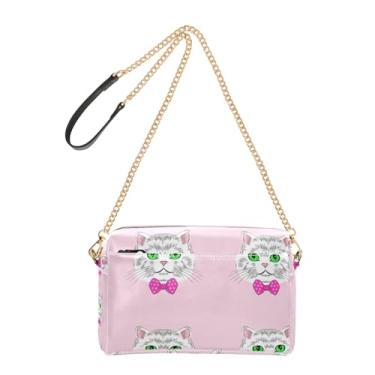 Imagem de Joitme Cute Cats Bolsa feminina rosa claro com desenho animado bolsa tiracolo de couro PU com alça de corrente bolsa para celular