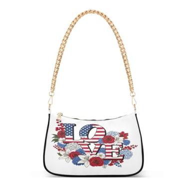 Imagem de Bolsa de ombro com corrente de amor de flores coloridas com desenho animado Hobo para uso diário e festa