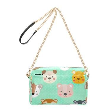 Imagem de Joitme Bolsa feminina transversal para celular bolsa de ombro de couro PU com alça de corrente, rostos fofos de animais, verde pastel