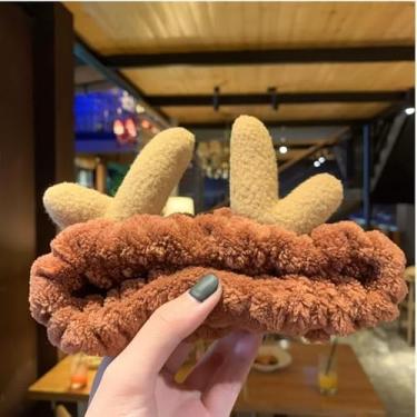 Imagem de Faixa de cabelo de pelúcia estilo coreano linda faixa de cabeça de chifre à prova d'água para maquiagem, aplicação de máscara facial, lavagem facial, café leve