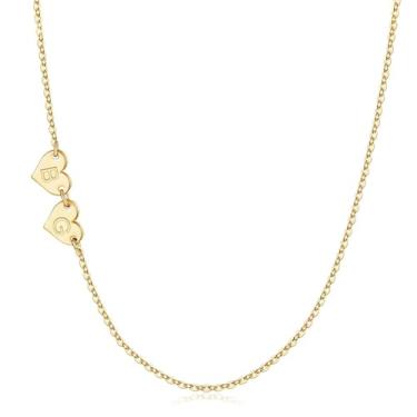 Imagem de M MOOHAM Dois colares de coração lateral para mulheres - Coração delicado com duas iniciais colares para mulheres, colar lateral, joias personalizadas, presentes de aniversário para mãe, melhor amiga