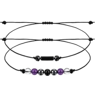 Imagem de Aeaocvo 2 peças de pulseira de obsidiana preta e pulseira de turmalina preta, pulseiras de proteção dupla para casais pulseiras de amizade para mulheres e homens