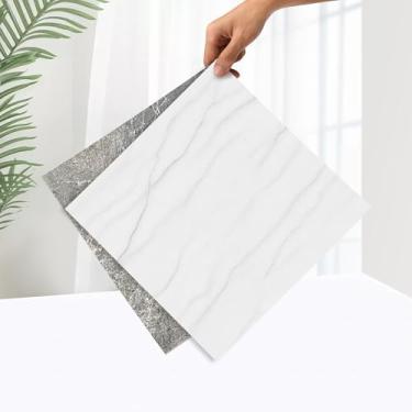 Imagem de Azulejos de vinil Mable Peel and Stick, 20 azulejos - 30,5 cm x 30,5 cm, piso de vinil autoadesivo DIY para Kichen, banheiro, quarto, sala de jantar, cozinha (pacote com 10 cinza e branco 10)