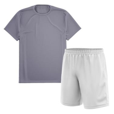 Imagem de Kit Calção Short Futebol Basquete Branco + Camiseta Manga Curta Masculina-Masculino