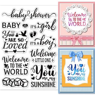 Imagem de 1 folha de carimbos transparentes de plástico PVC, carimbo de silicone com padrão de palavras, carimbo de borracha transparente de silicone para fazer álbuns de fotos faça você mesmo, 16 x 11 x 0,3 cm