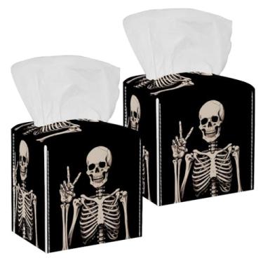 Imagem de Caixa de lenços de esqueleto humano, suporte quadrado para caixa de lenços de papel, à prova d'água, dispensador de papel facial para banheiro, casa, carro, mesa de cabeceira