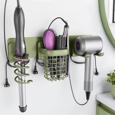 Imagem de Tindbea Suporte de secador de cabelo, suporte de secador de cabelo de aço inoxidável montado na parede, suporte autoadesivo para secador de cabelo, suporte de secador de cabelo para banheiro (verde)