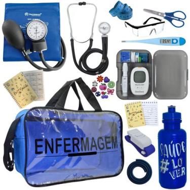 Imagem de Kit Bolsa Transparente Aparelho de Pressão Aneroide Medidor de Glicose