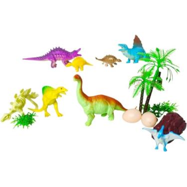 Imagem de Kit Dinossauros Miniatura Infantil 8 Peças + Vegetação 2 Ovos Brinquedo Educativo Plástico Colorido Crianças Acima de 3 Anos (Sortidos)