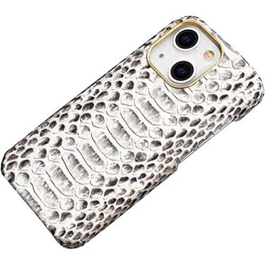 Imagem de CYSUE Capa traseira de couro Python, capa de proteção respirável à prova de choque para Apple iPhone 14 Plus 6,7 polegadas 2022 [anel de lente de metal] (cor: padrão de abdômen)