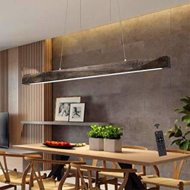 Imagem de Luminária pendente LED para sala de jantar, estilo rústico em madeira, 40W, dimerizável com controle remoto, lustre retrô industrial, altura ajustável, ideal para sala de estar, quarto, escr