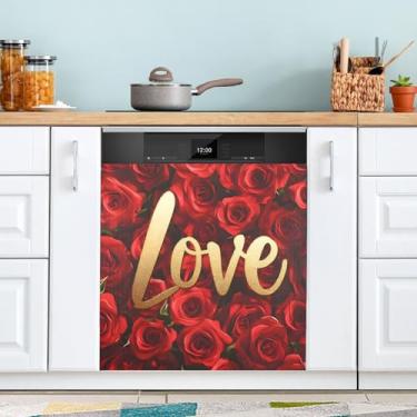 Imagem de ATTX Capa magnética para lava-louças Dia dos Namorados | Adesivo decorativo de eletrodomésticos de 58 x 66 cm para armários domésticos e eletrodomésticos #79