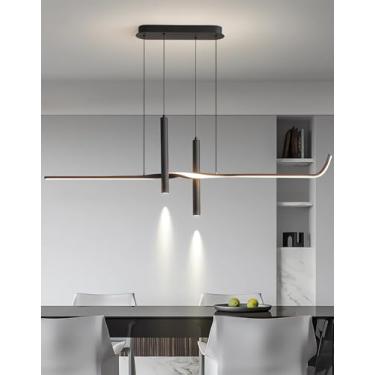 Imagem de Luminária pendente LED moderna para mesa de jantar, com intensidade regulável e controle remoto. Altura ajustável, ideal para sala de estar, sala de jantar, escritório ou sala de estudos (pr