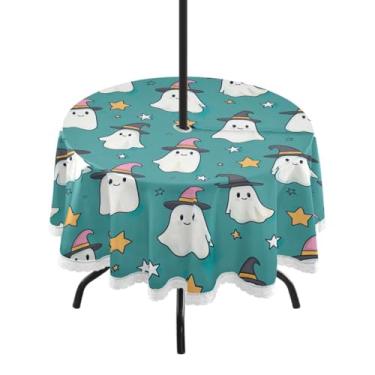 Imagem de Wassud Toalha de mesa redonda para uso ao ar livre com furo de guarda-chuva, toalhas de mesa de estrela de Halloween, 152 cm, toalhas de mesa para aniversário, casa de fazenda, cozinha