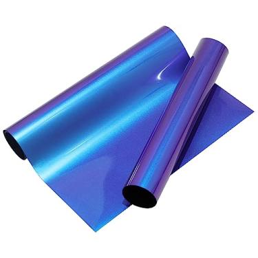 Imagem de VINYL FROG Vinil de transferência de calor gradual roxo a azul camaleão vinil 30,5 cm x 5 pés com ferro e prensa a calor gradiente muda de cor HTV para camiseta e vestuário