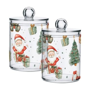 Imagem de xigua Pacote com 2 lindos suportes de Natal para bolas de algodão, cotonete – Frasco de plástico de boticário de armazenamento versátil transparente de 400 ml para banheiro e organização de