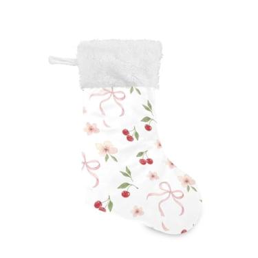 Imagem de Blueangle 1 pacote de meias de Natal com laços de fita de 17,7 polegadas para decorações de festas de fim de ano, suportes de presente e meias (648)