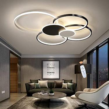 Imagem de Luminária de teto LED moderna em formato de anel, com intensidade regulável, controle remoto, cúpula de acrílico, lustre criativo para sala de estar, quarto, sala de jantar, cozinha e escrit
