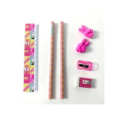 Imagem de Kit Escolar 7 Peças (Lápis Régua Borrachas Apontador) - Completo E Funcional Design Atrativo Para Crianças E Adolescentes Ideal Para Voltas Às Aulas Uso Diário Em Casa Ou Na Escola (Rosa)