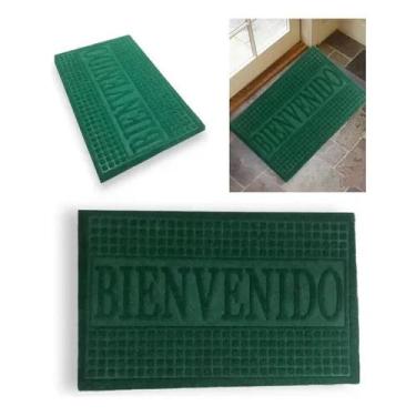 Imagem de Capacho aveludado emborrachado verde com escrita bem vindo tapete pvc 