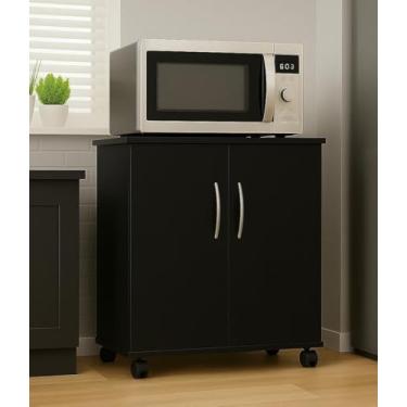 Imagem de Armário Multiuso com Rodinhas, 72x60x35 cm, 4 Prateleiras Internas, Portas com Puxadores, Branco Ou Preto (Preto)