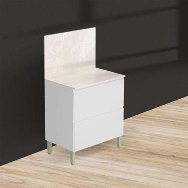 Imagem de Balcão para Cozinha Ambiente Art Branco Ártico com Tampo Painel 80cm Travertino - Kits Paraná