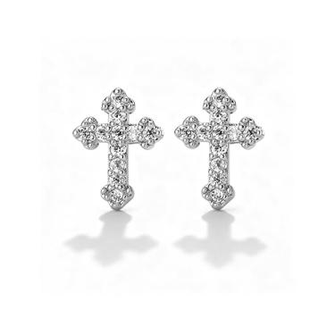 Imagem de Brincos de cruz de ouro para mulheres e homens, brincos pequenos com pingente de cruz de strass, Large, Aço inoxidável, Sem pedra preciosa