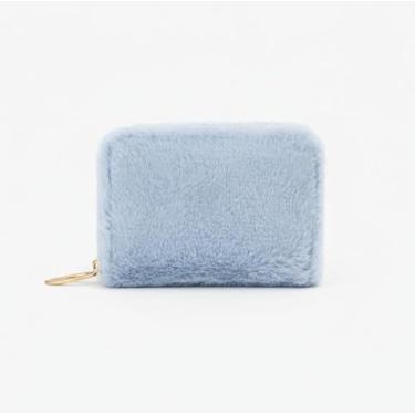 Imagem de Bolsa feminina de pelúcia de cor doce, carteira quadrada macia, porta-cartões, bolsa para fone de ouvido, linda bolsa de inverno, Azul