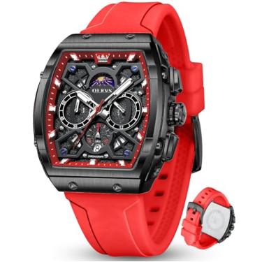 Imagem de OLEVS Relógios masculinos luxuosos, vestidos de rosto grande, pulseira de silicone, à prova d'água, cronógrafo, analógico, quartzo, casual, relógio de pulso masculino (pulseira preta/vermelha/branca