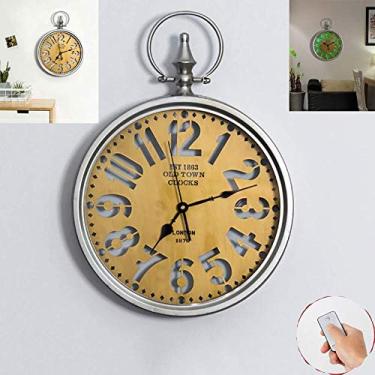 Imagem de Relógio de parede grande de metal design moderno nórdico retrô relógio pendurado com iluminação LED espelho de vidro relógios de parede de ferro brilham no escuro, números arábicos (numerais arábicos)